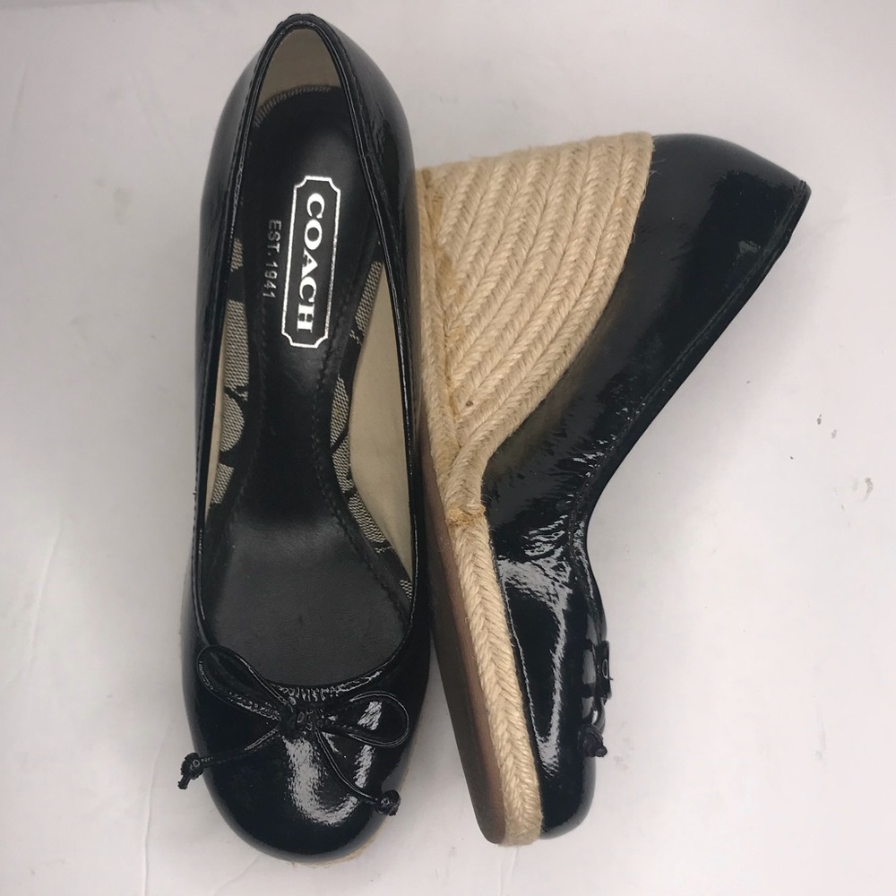 Coach Black Patent Leather Ireland Espadrille Wedge